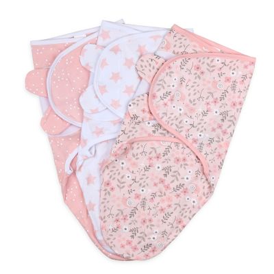 The Peanutshell Pink Floral Stars 3 Pk Swaddles