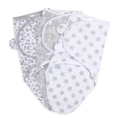 The Peanutshell Grey Safari Sky 3 Pk Swaddles