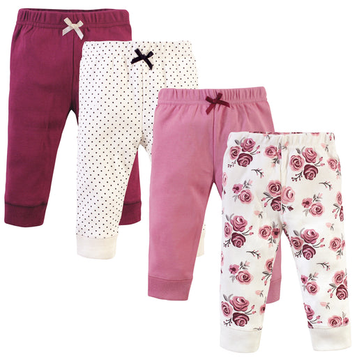 Hudson Baby Infant and Toddler Girl Cotton Pants 4 Pack, Rose
