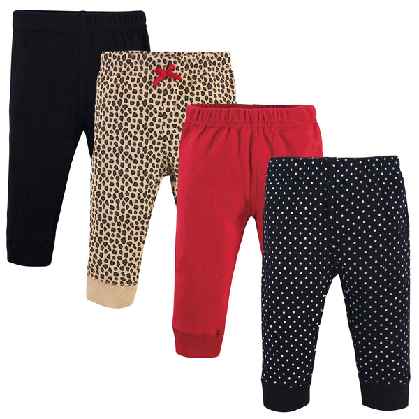 Hudson Baby Infant and Toddler Girl Cotton Pants 4 Pack, Basic Leopard