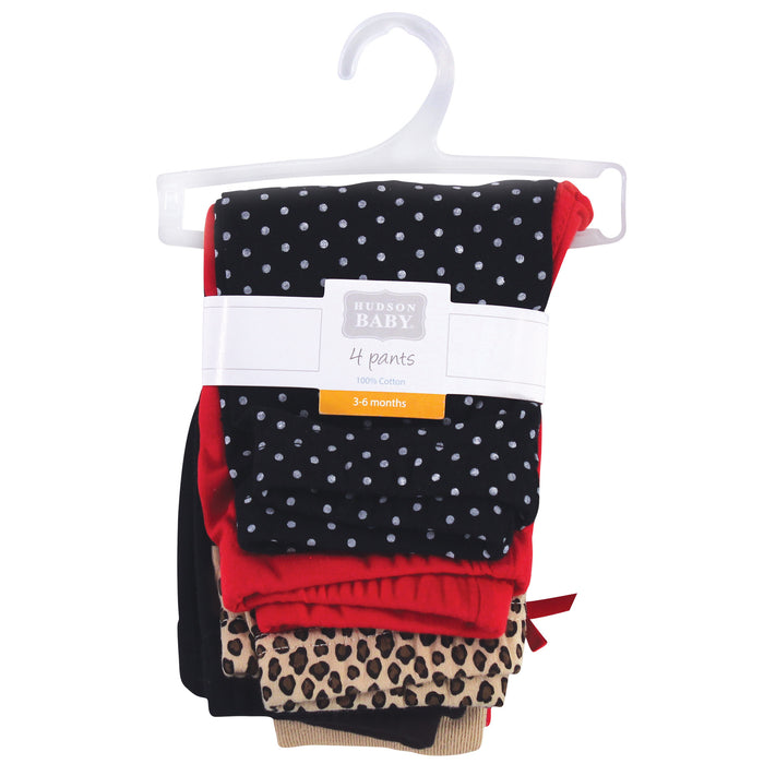 Hudson Baby Infant and Toddler Girl Cotton Pants 4 Pack, Basic Leopard