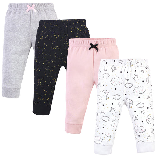 Hudson Baby Infant and Toddler Girl Cotton Pants 4 Pack, Dreamer