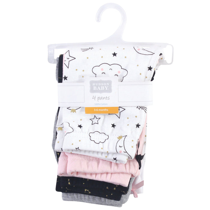 Hudson Baby Infant and Toddler Girl Cotton Pants 4 Pack, Dreamer