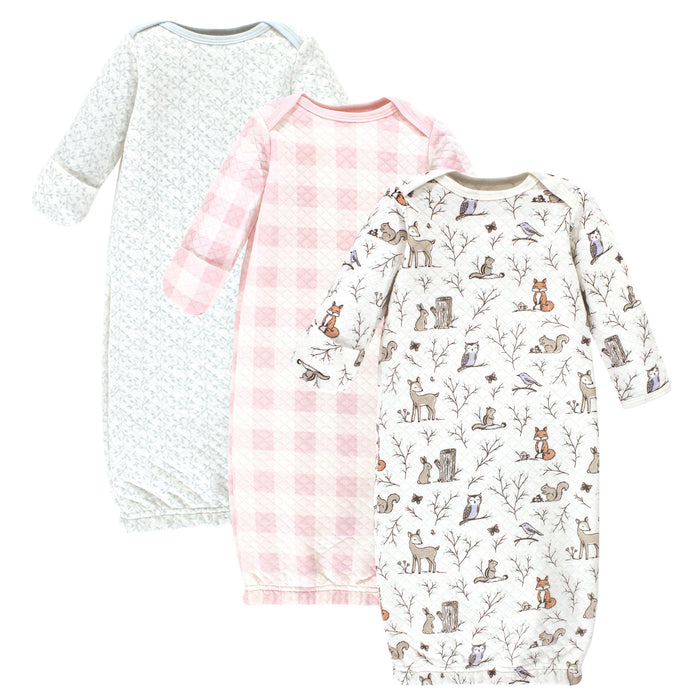 Hudson Baby Infant Girl Quilted Cotton Long-Sleeve Gowns 3-Pack, Enchanted Forest
