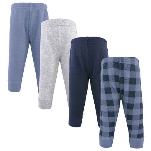 Hudson Baby Infant and Toddler Boy Quilted Jogger Pants 4-Pack, Navy Plaid