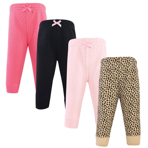 Hudson Baby Infant and Toddler Girl Quilted Jogger Pants 4 Pack, Leopard