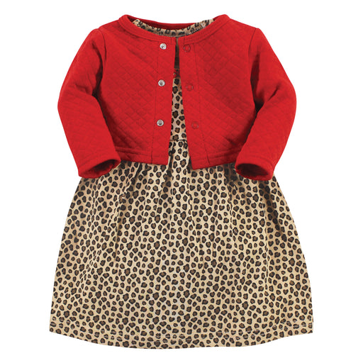 Hudson Baby Girls Quilted Cardigan and Dress, Leopard Red