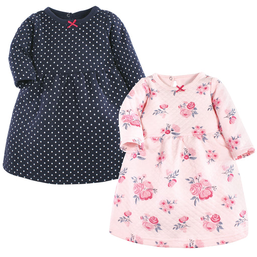 Hudson Baby Infant and Toddler Girl Cotton Dresses, Pink and Navy Floral
