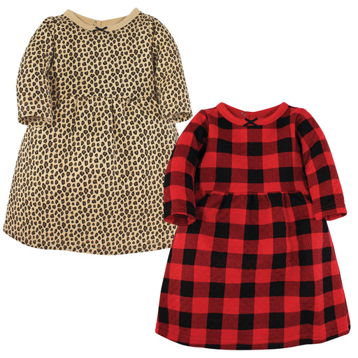 Hudson Baby Infant and Toddler Girl Cotton Dresses, Buffalo Plaid Leopard