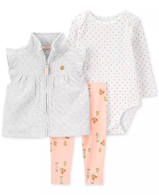Carter's Baby Girls 3-Pc. Quilted Vest, Long-Sleeve Bodysuit & Floral
