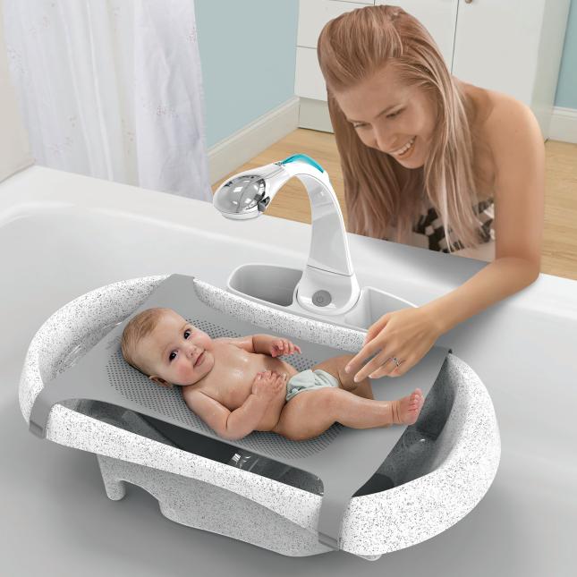 The First Years Rain Shower Baby Spa Newborn to Toddler Tub with Soothing Spray Showerhead