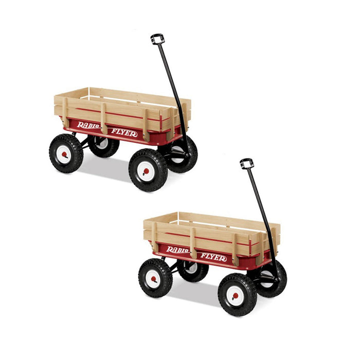 Radio Flyer Full Size All Terrain Classic Steel & Wood Pull Along Wagon (2 Pack)