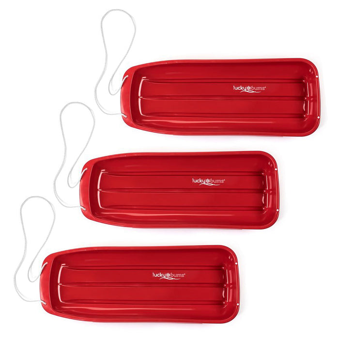 Lucky Bums Kids 48 Inch Plastic Snow Toboggan Sled with Pull Rope, Red (3 Pack)