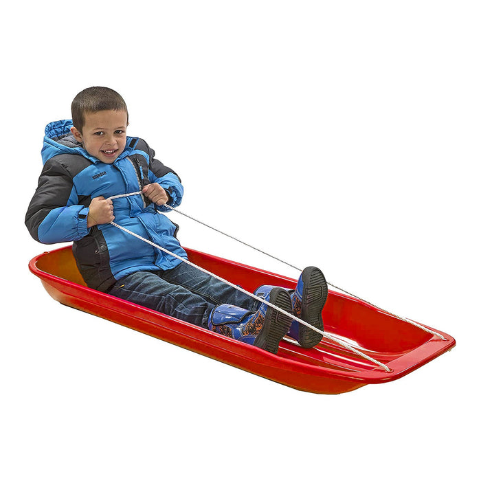 Lucky Bums Kids 48 Inch Plastic Snow Toboggan Sled with Pull Rope, Red (2 Pack)