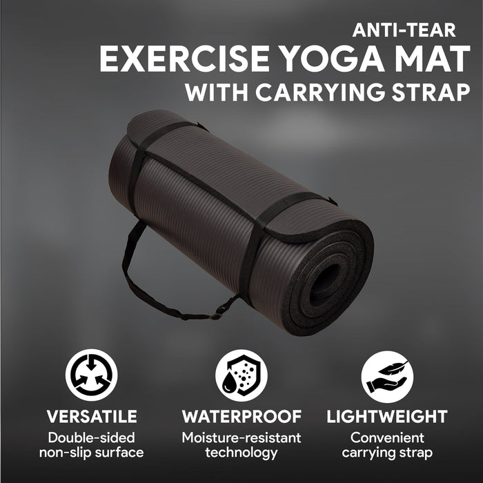 BalanceFrom Fitness GoYoga 71x24in Anti Tear Exercise Yoga Mat with Strap, Black