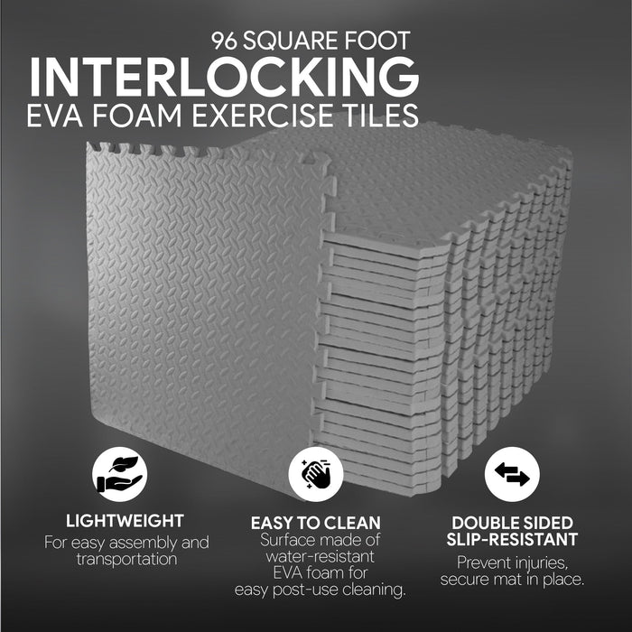 BalanceFrom Fitness 96 Sq Ft Interlocking EVA Foam Exercise Mat Tiles, Gray