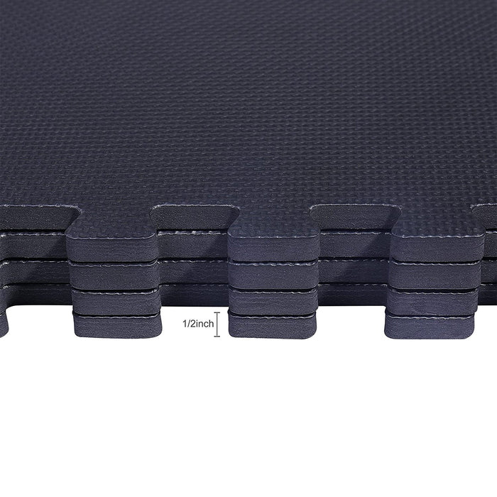 BalanceFrom Fitness 144 Sq Ft Interlocking EVA Foam Exercise Mat Tiles, Black