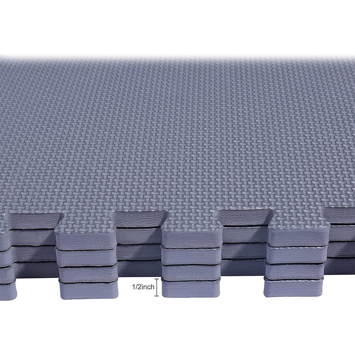 BalanceFrom Fitness 144 Sq Ft Interlocking EVA Foam Exercise Mat Tiles, Gray