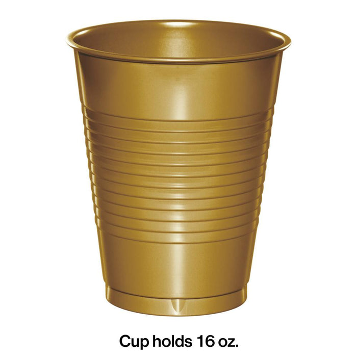 Party Decorations Glittering Gold 16 Oz Plastic Cups, 20 ct