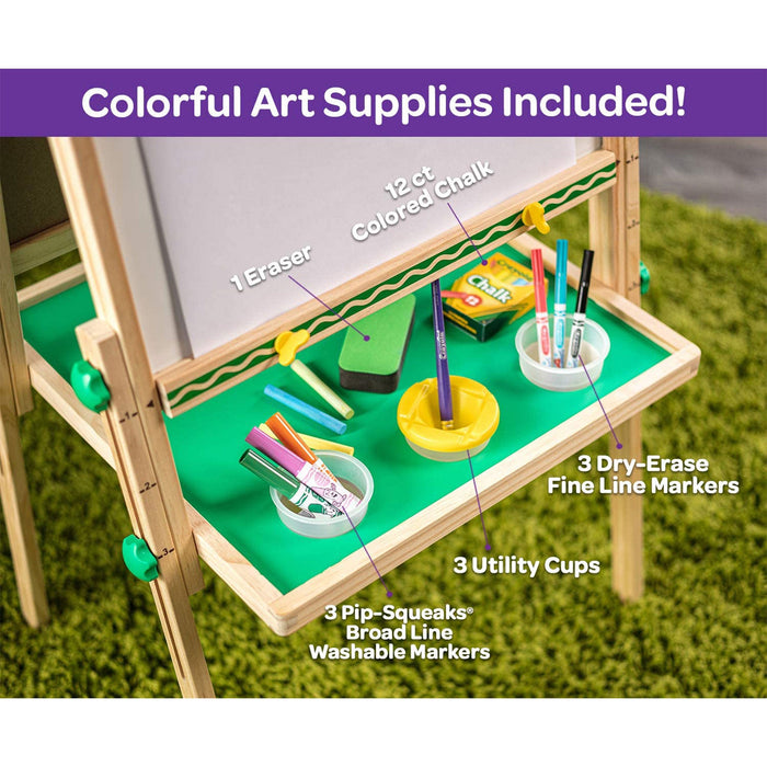 Crayola Kids Dual Sided Wooden Art Easel with Chalkboard and Dry Erase Supplies