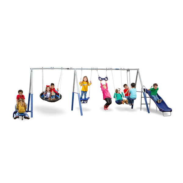 XDP Recreation Fun All Mighty Swing Set w/See Saw, Super Disc, Swings, & Slide