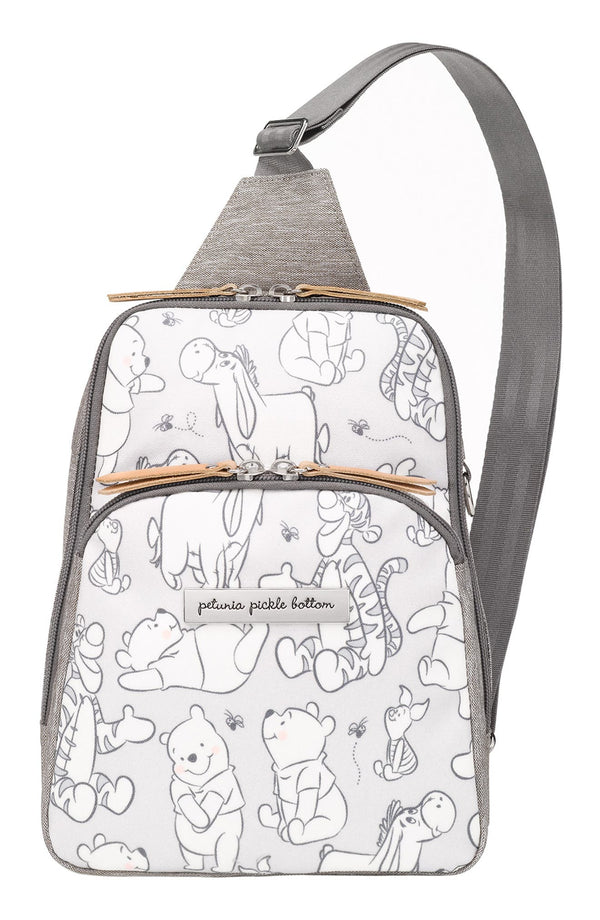 Petunia Pickle Bottom Criss-Cross Sling Bag in Disney's Playful Pooh, Grey