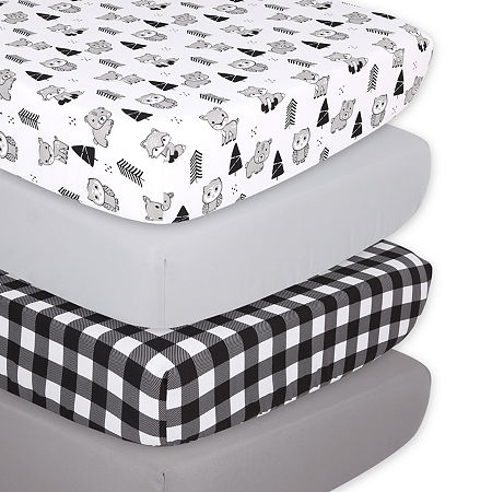 The Peanutshell Fitted Crib Sheets - Woodland Animal and Buffalo Plaid - 4 pack