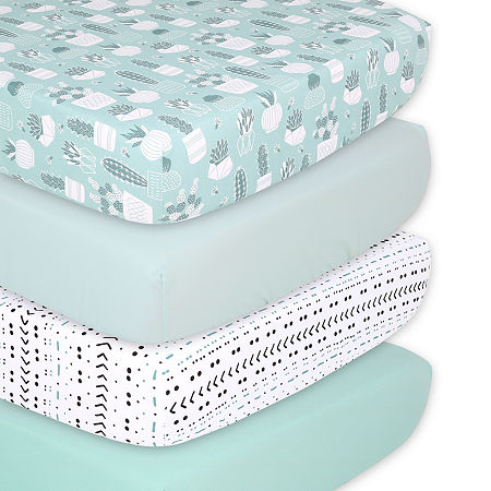 The Peanutshell Fitted Crib Sheets - Cactus and Pastel Green - 4 pack