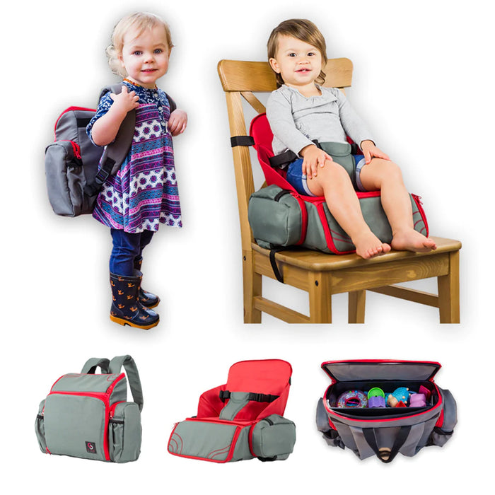 Cozy Cover 3 in 1 Portable Baby Booster Seat Diaper Backpack Bag, Red & Gray