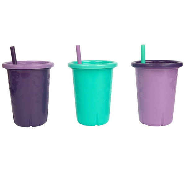 The First Years GreenGrown Reusable Spill-Proof Straw Toddler Cups, Purple/Teal