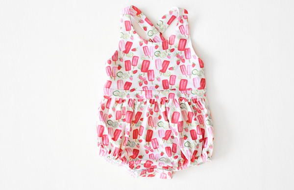 Worthy Threads Cross Back Bubble Romper in Popsicles