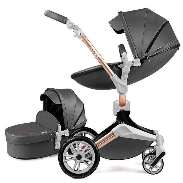 Hot Mom Baby Stroller: Height-Adjustable Seat and Reclining Baby Carriage in Dark Gray