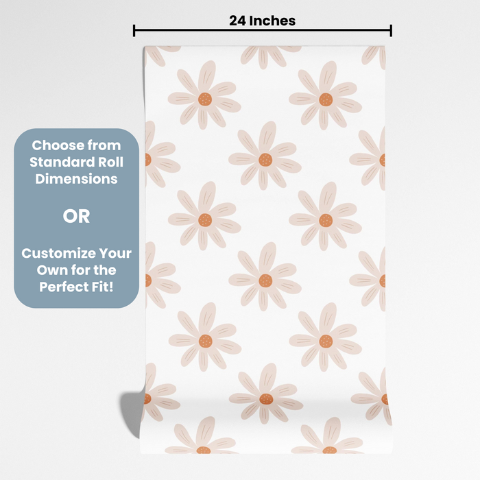 TeepeeJoy Daisy Wallpaper for Nursery and Kids Rooms - Peachy Daisies