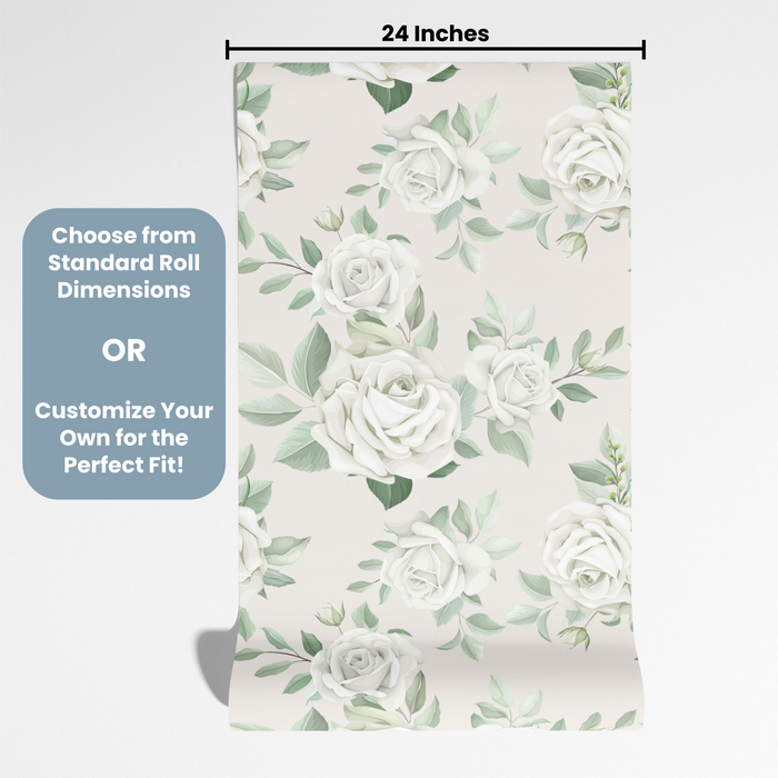 TeepeeJoy Floral Wallpaper Peel and Stick or Traditional - White Roses