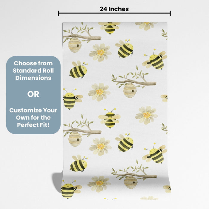 TeepeeJoy Bee Themed Nursery Wallpaper and Kids Room Wallpaper - Honeybee Garden Waltz