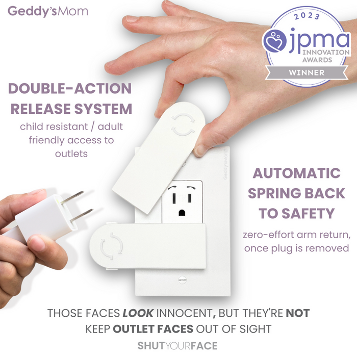 Geddy's Mom Shut Your Face Self-Closing Outlet Cover for 2-Screw Outlets, White