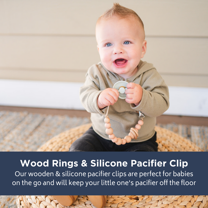 Babeehive Goods Sage Silicone Bead & Wood Ring Pacifier Clip