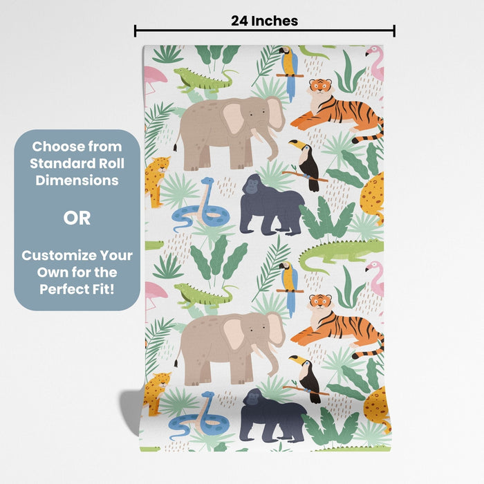 TeepeeJoy Jungle Themed Nursery Wallpaper and Kids Room Wallpaper - Jungle Jamboree