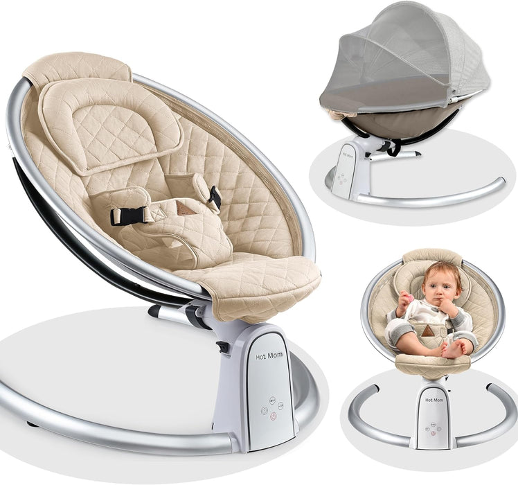 Hot Mom Electric Baby Bouncer - Bluetooth-Enabled Automatic Swing in Beige