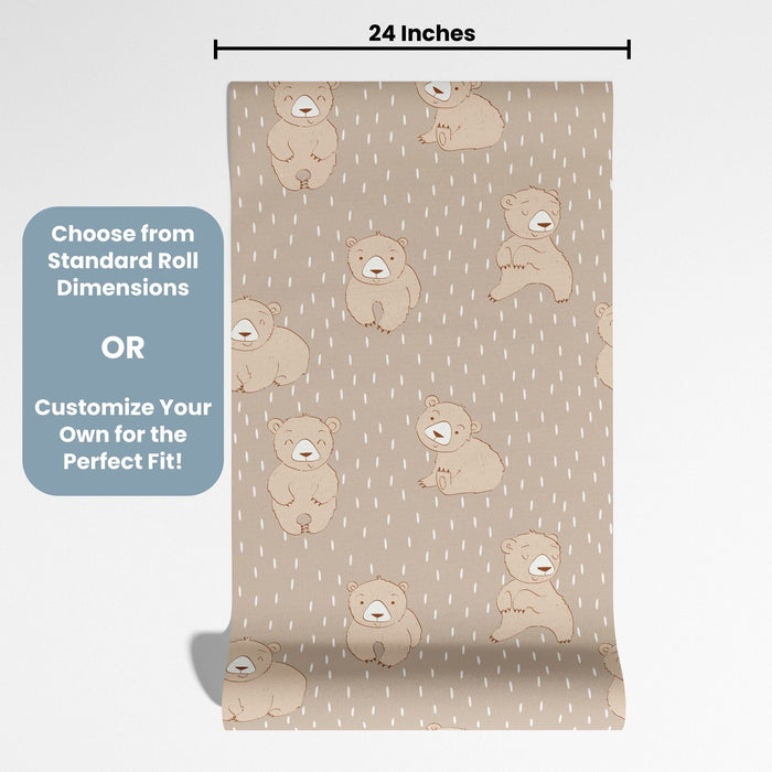 TeepeeJoy Bear Wallpaper for Nursery and Kids Rooms - Teddy's Raindrop Meadow