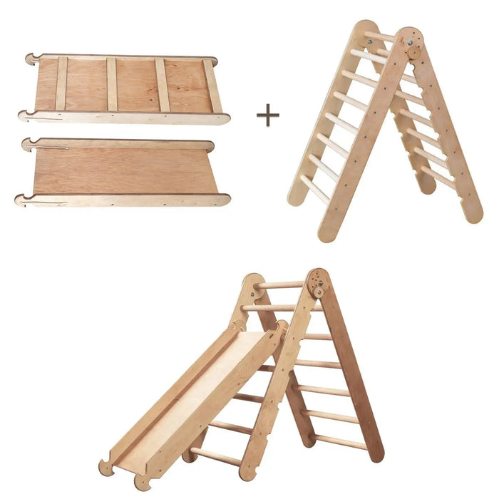 Goodevas 2in1 Montessori Climbing Set: Triangle Ladder + Slide Board/Ramp – Beige