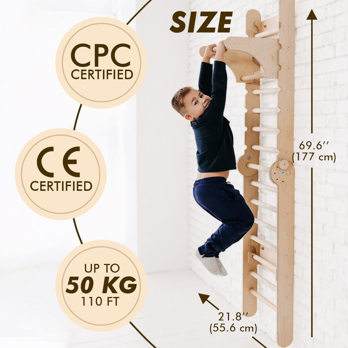 Goodevas 2in1 Wooden Swedish Wall / Climbing ladder for Children + Swing Set
