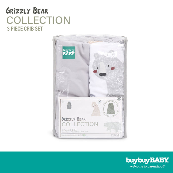 buybuy BABY by Evolur Grizzly Bear Organic Cotton 3-Piece Crib Set