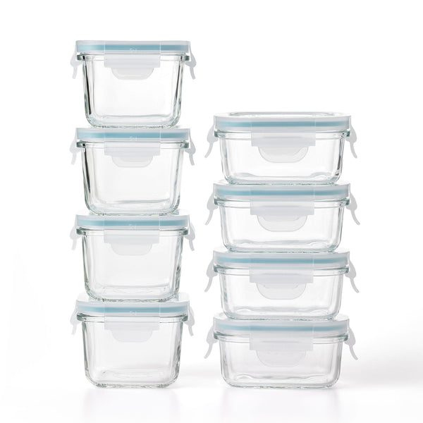 Glasslock Mini 5 and 7 Ounce Tempered Glass Food Storage Container Set, 8 Pieces