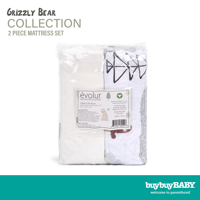 buybuy BABY by Evolur Grizzly Bear Organic Cotton 2-Piece Fitted Sheet Set (Light)