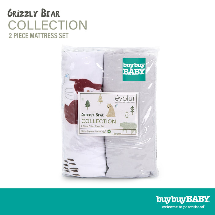 buybuy BABY by Evolur Grizzly Bear Organic Cotton 2-Piece Fitted Sheet Set (Dark)