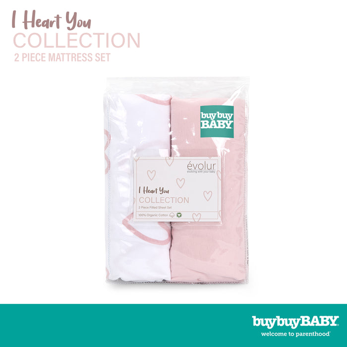 buybuy BABY by Evolur I Heart You Organic Cotton 2-Piece Fitted Sheet Set