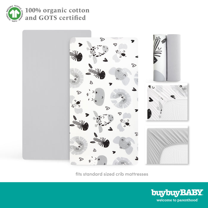 buybuy BABY by Evolur Zoo Love Organic Cotton 2-Piece Fitted Sheet Set