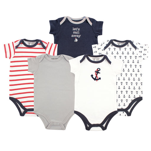 Luvable Friends Baby Boy Cotton Bodysuits 5-Pack, Nautical