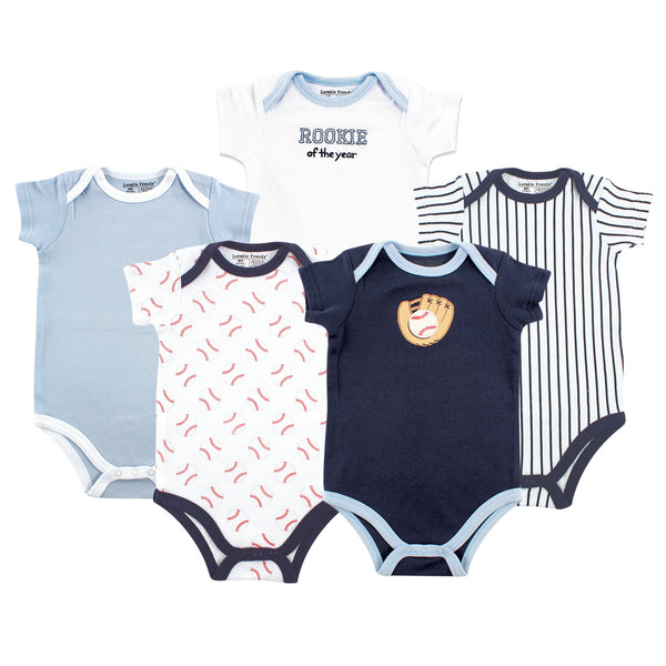 Luvable Friends Baby Boy Cotton Bodysuits 5-Pack, Baseball